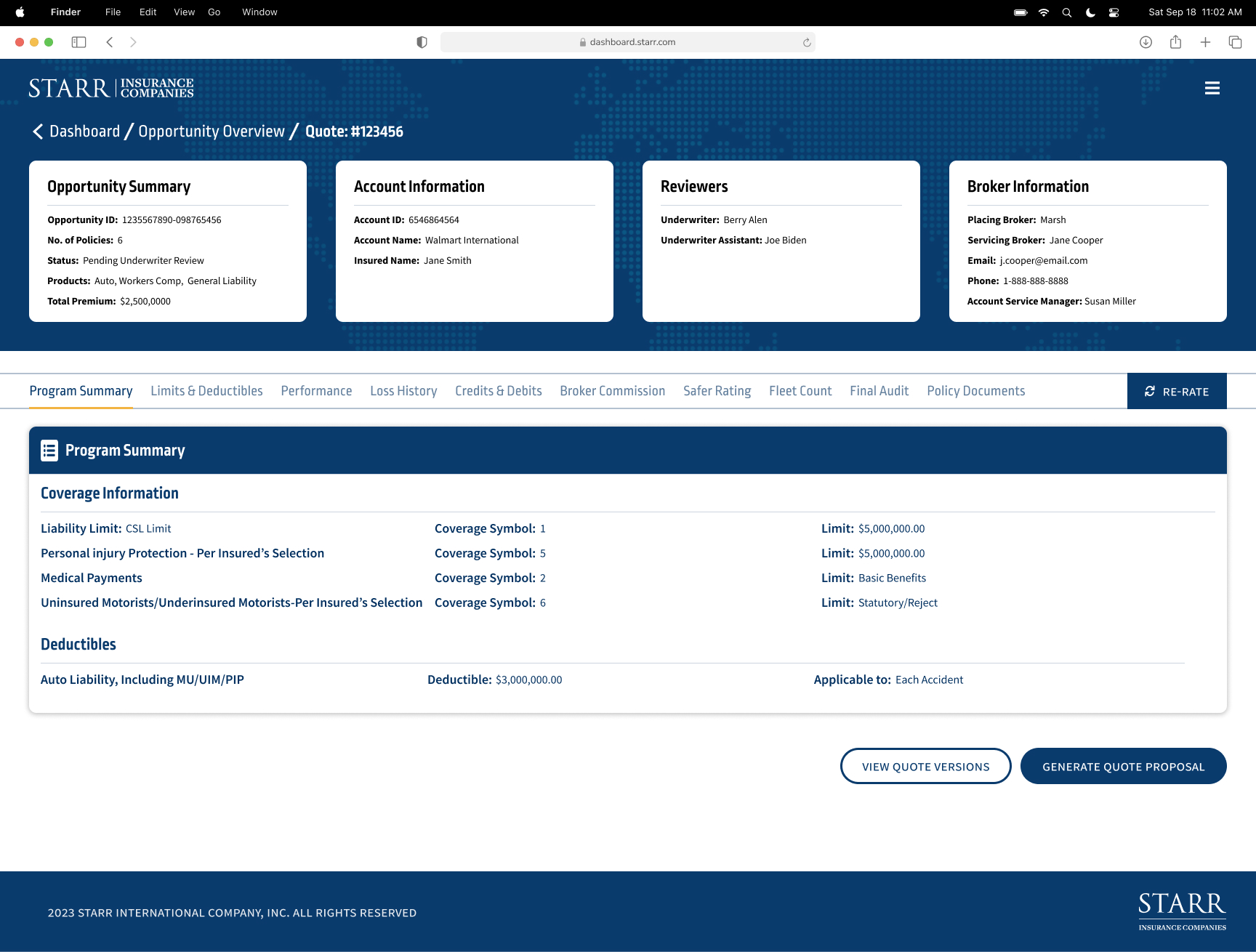 STARR underwriter review program structure screen