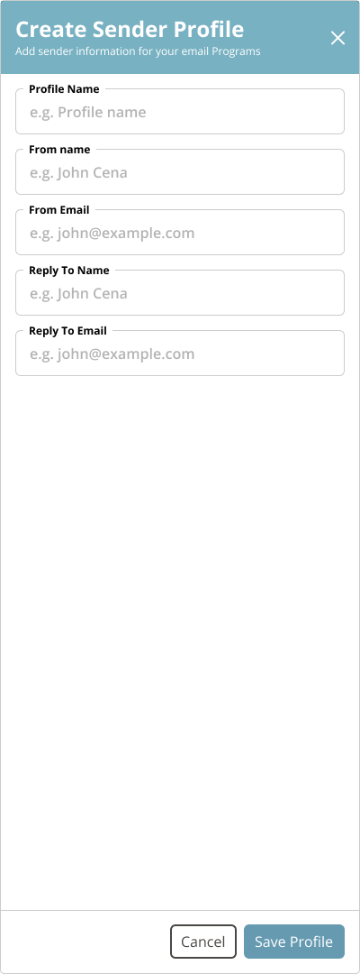 Add sender profile — step 1