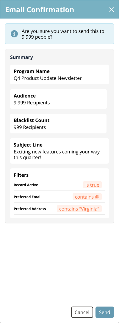 Send confirmation dialog