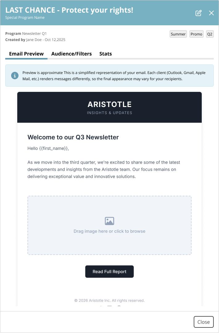 Email preview — rendered output