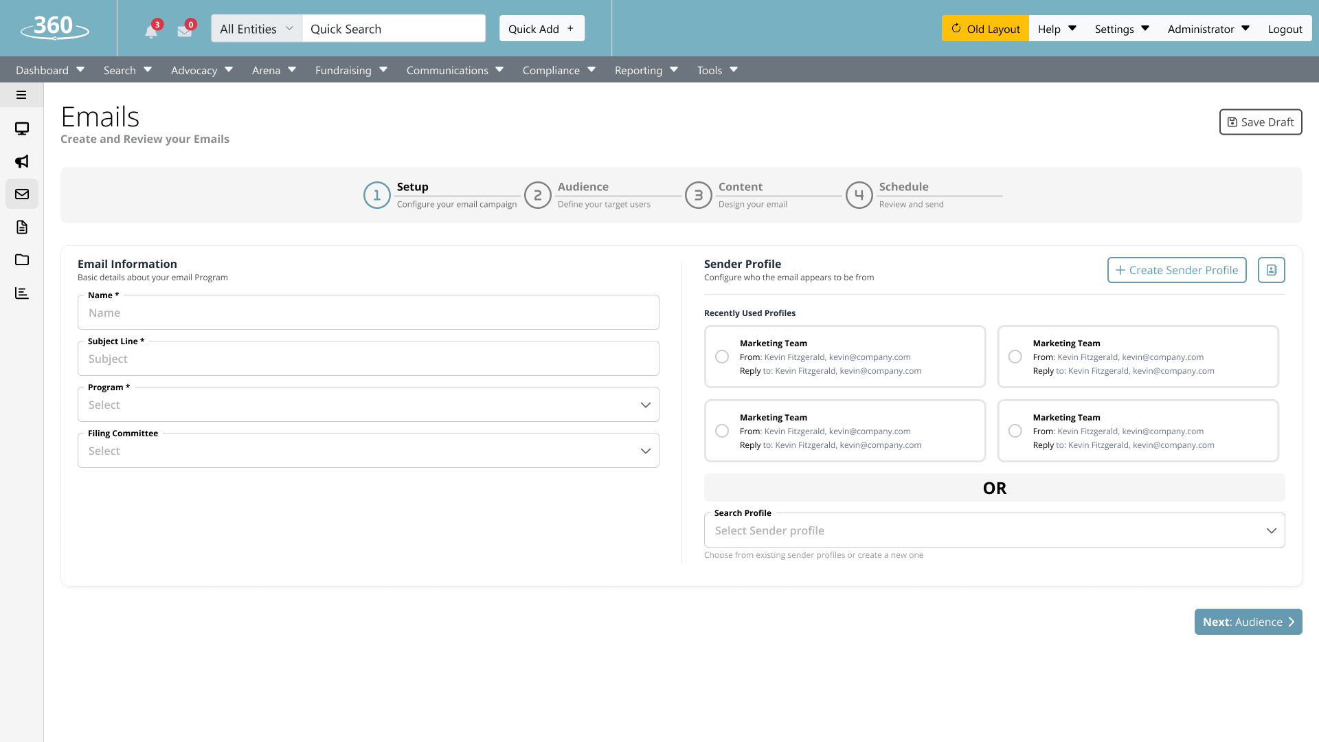 Setup — with sender profile
