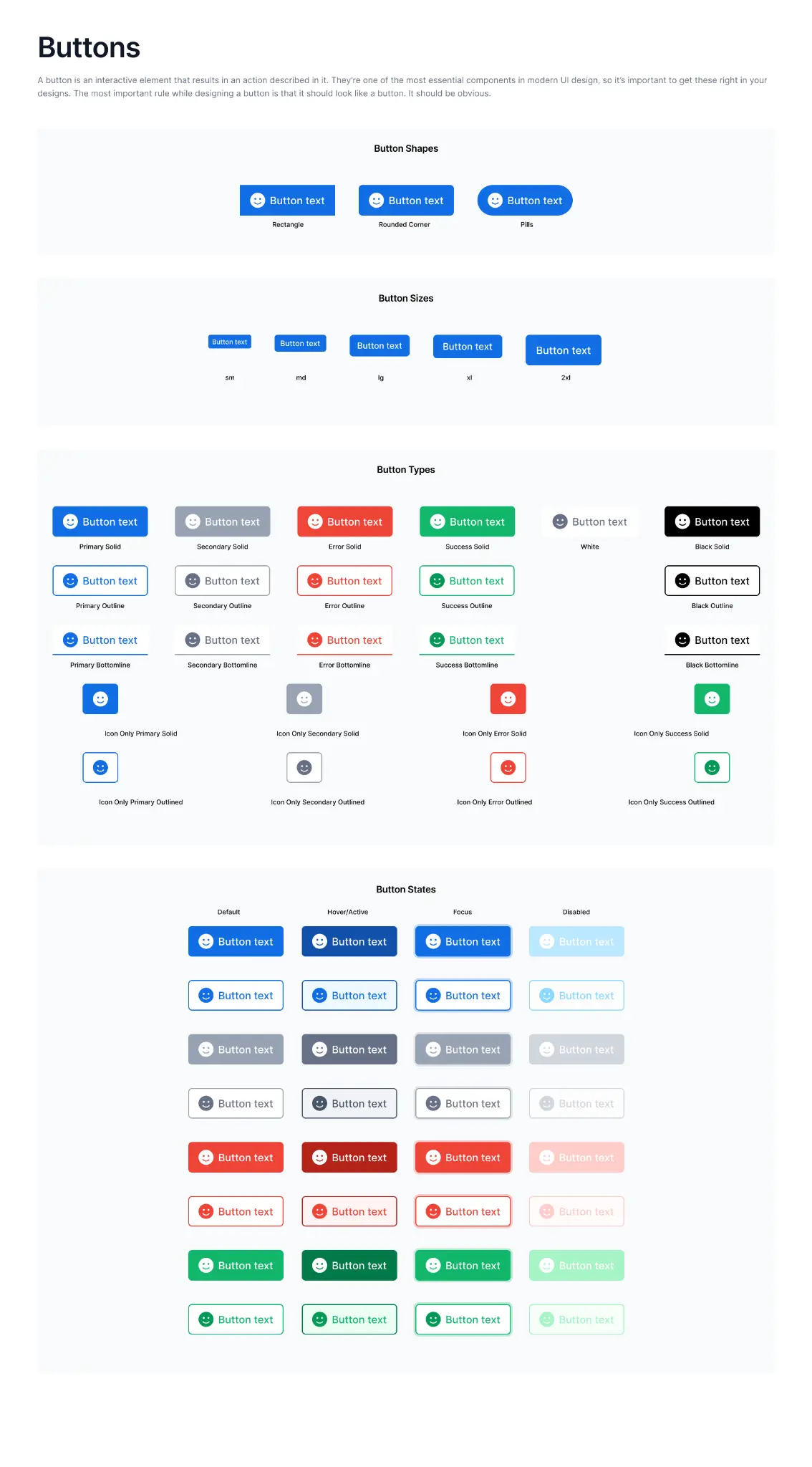 Aristotle design system buttons guide showing primary actions, secondary actions, and icon usage