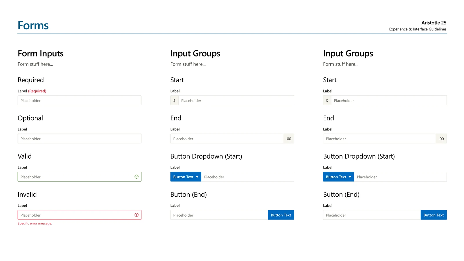 Aristotle PDF guideline screen showing form input and input group examples