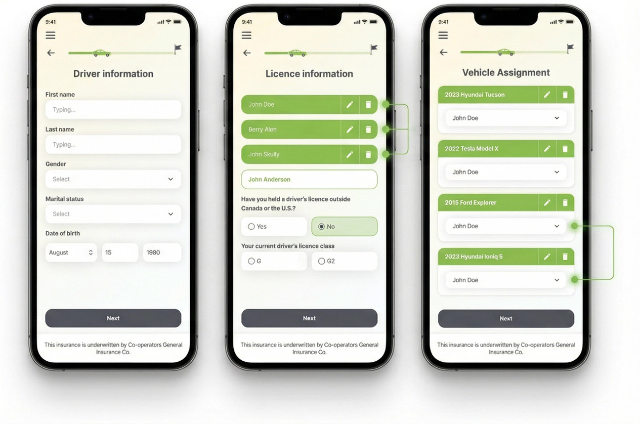 Auto Insurance extended customization and review screens