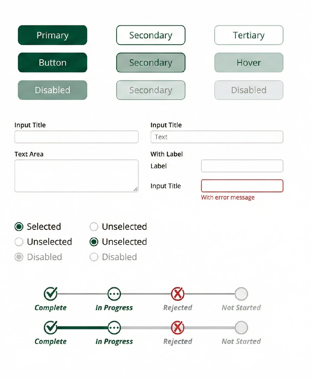 SMBC design system component library preview with buttons inputs radio buttons and progress trackers